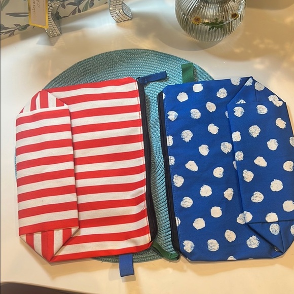 NWT IKEA Red Striped and Blue Polka Dot Cosmetic Pouches Set of 2 Cute Gift Set - Picture 2 of 16
